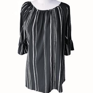 HEARTSOUL Black White Stripe Short Midi Dress ~ Flare Sleeves ~ Women's XL